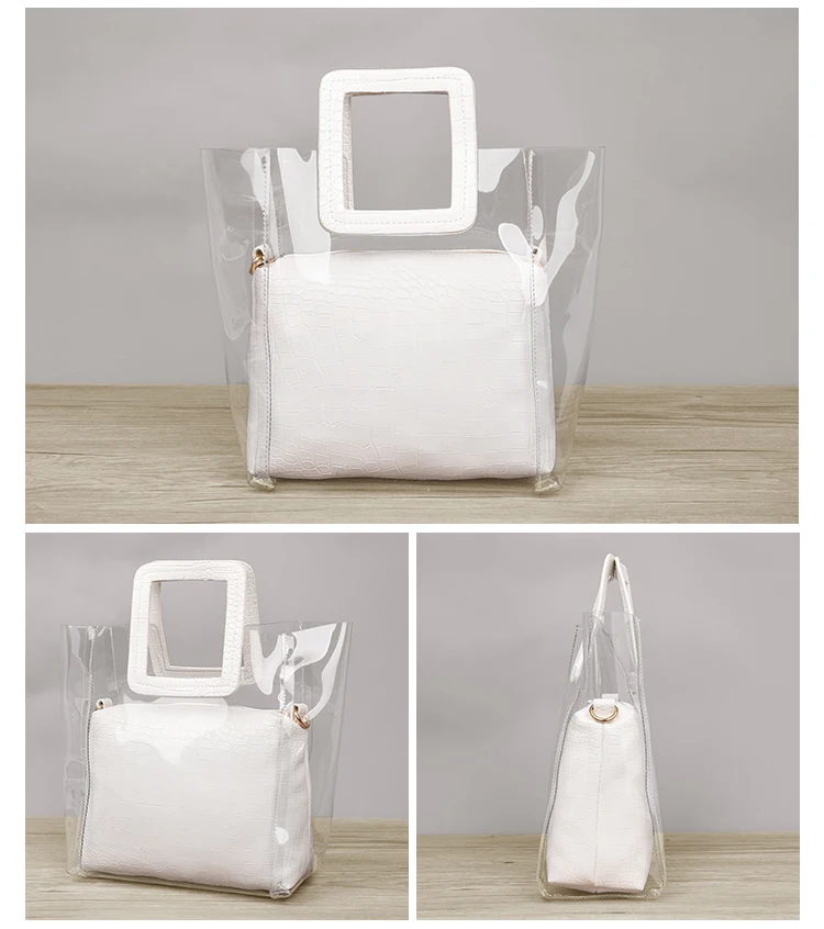 Женская прозрачная сумка, сумка на молнии, сумки, модная пляжная сумка, крокодиловый узор, кожа, изображение, посылка, многофункциональная сумка на плечо