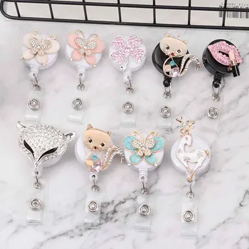 

1 Pcs New Fashion Fox Butterfly Elk Pattern Retractable Badge Reel Anti-Lost Key Ring Badge Clip Stationery Office Supplies