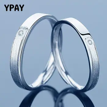 

YPAY 100% Pure 925 Sterling Silver Open Rings for Women/Men Japan Korea Wedding Couple Zircon Drill Brushed Promise Ring YMR947
