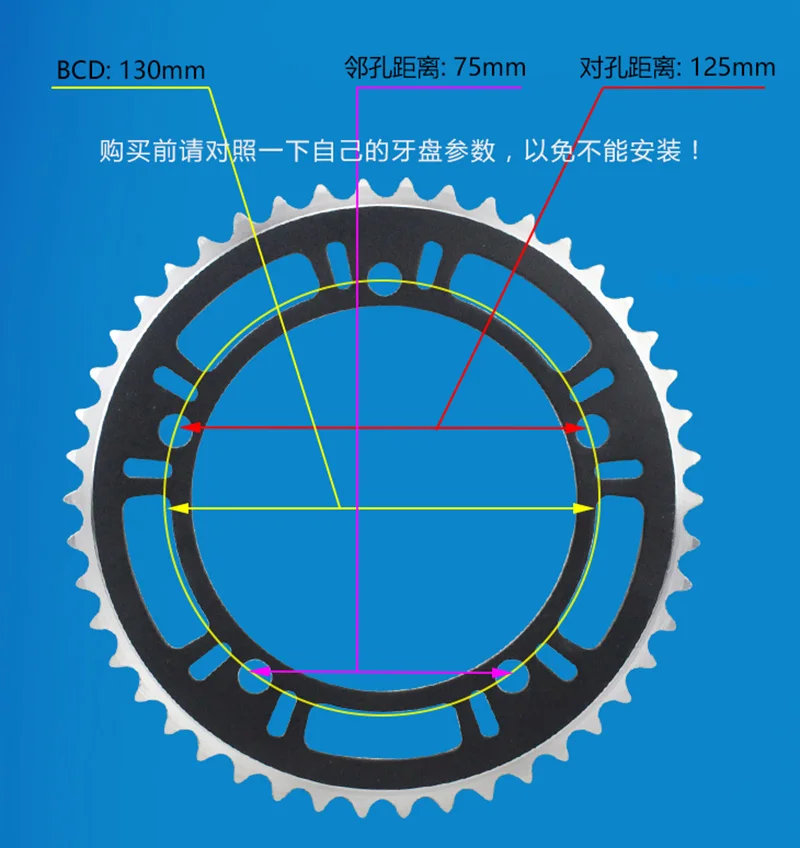 Bike Chainring Single Speed Fixed Gear Road Bike Track Folding Bicycle 130 BCD Fixie  39/44/46T/48T/53T 1/2X1/8
