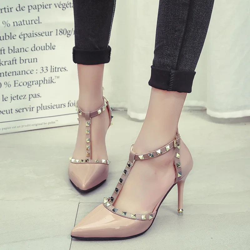 

New Women high heel Pumps weeding shoes Sexy Rivets Pointed Toe Wedding Party High Heeled Shoes Woman Sandals Zapatos Mujer