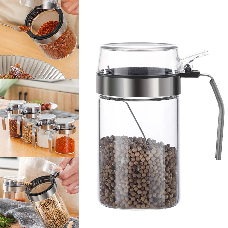 

Mini Clear Glass Spice Jar Container Set with Airtight Lids Spoon Kitchen Accessories K888