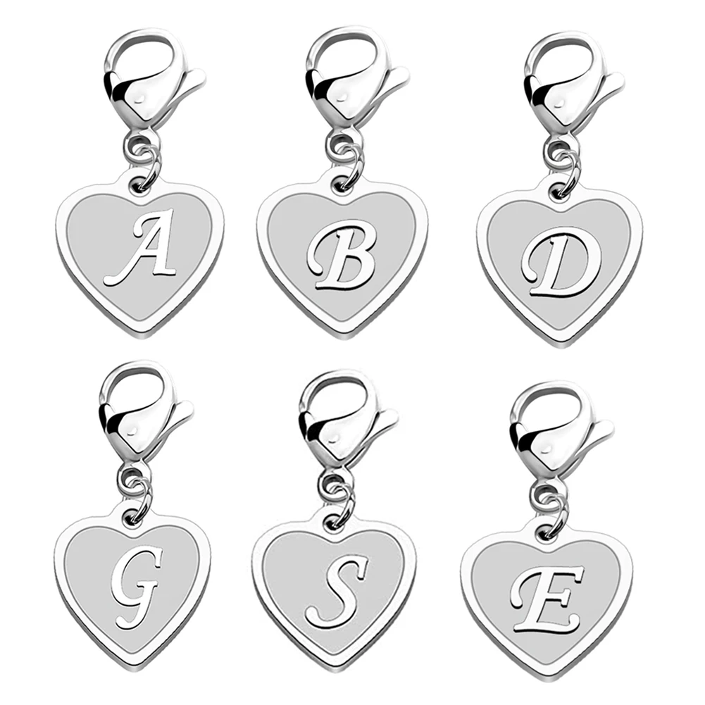 Dropshipping Initial Brief A-Z Alphabet Herz Charme für Armband Halskette Keychain Initial edelstahl Schließe Clip auf Charme