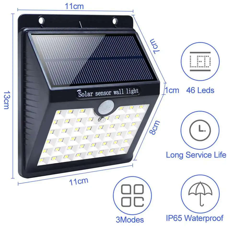 

46LED Solar Light Outdoor Solar Lamp PIR Motion Sensor Wall Light Waterproof Solar Powered light for Garden Decoration