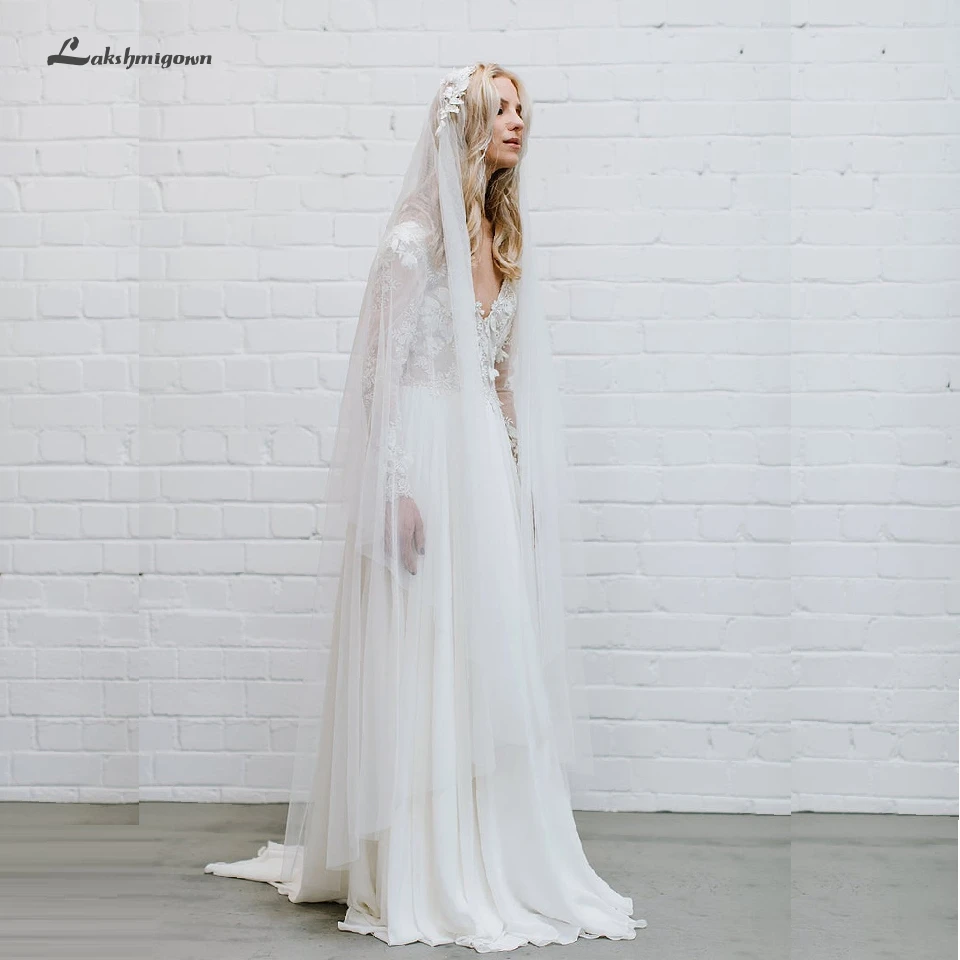 

Lakshmigown Bohemian Wedding Dress Boho Style 2019 Robe de Mariee Sexy Backless Beach Wedding Dresses Lace Appliqued Long Sleeve