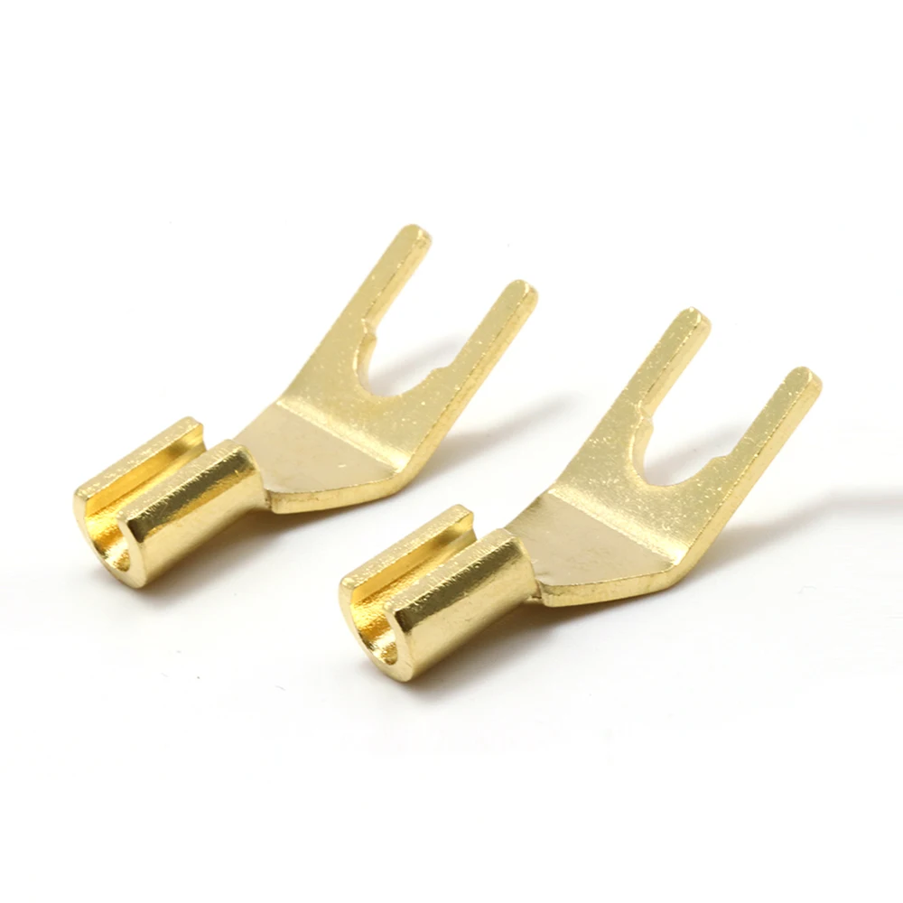 100pcsx Brass Gold Plated Speaker Cable Y Spade