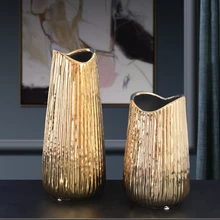 Electroplated Golden Wide Mouth Vase Decoration European Model Room Porch Table Top Light Luxury High Sense of Decoration