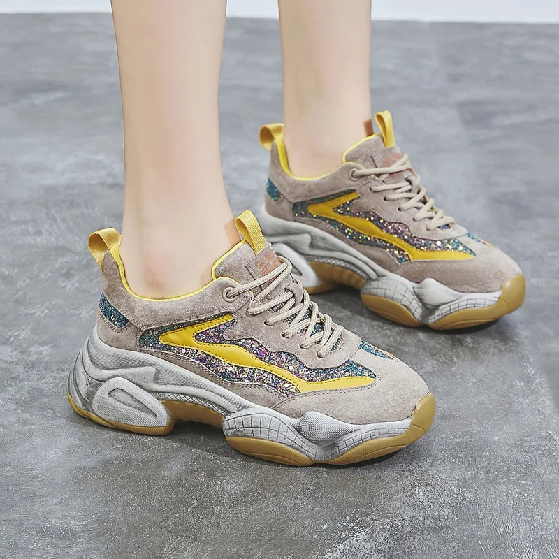 

2019 Dad Shoe Exceed Fire Sneakers Autumn Spelling Color Tide Shoes With Thick Sole Leisure Time Women's Shoes Zapatos De Mujer