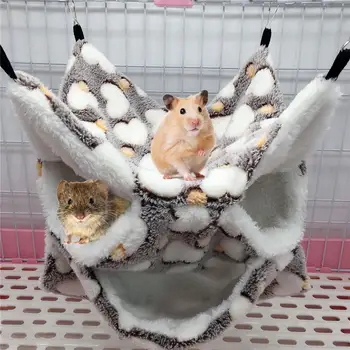 

New Warm Hamster Hanging House Small Animals Squirrel Cotton Hammock Beds Nesters Double Layer Rat Squirrel Hanging Bed Cage