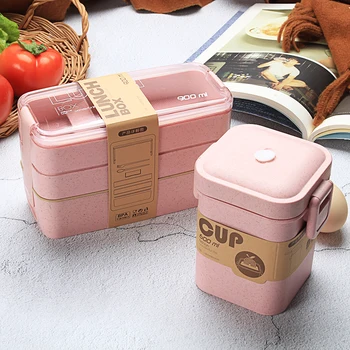 

3 Layer Portable Healthy Material Lunch Box 900ml Wheat Straw Bento Boxes Microwave Dinnerware Food Storage Container Foodbox