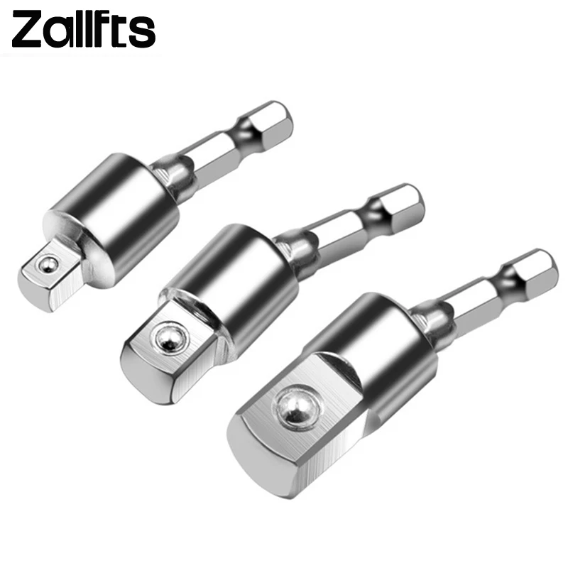 

1/4" 3/8" 1/2" Electric Drill Socket Adapter for Impact Driver with Hex Shank to Square Socket Drill Bits Rotatable Extension
