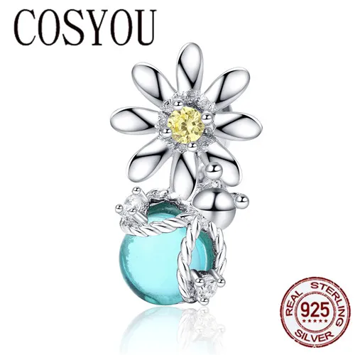 

COSYOU 2019 Silver 925 Charm for Original Women Silver Snake Bracelet Daisy and Firefly Design Jewelry Bead Accessoreis SCC1369