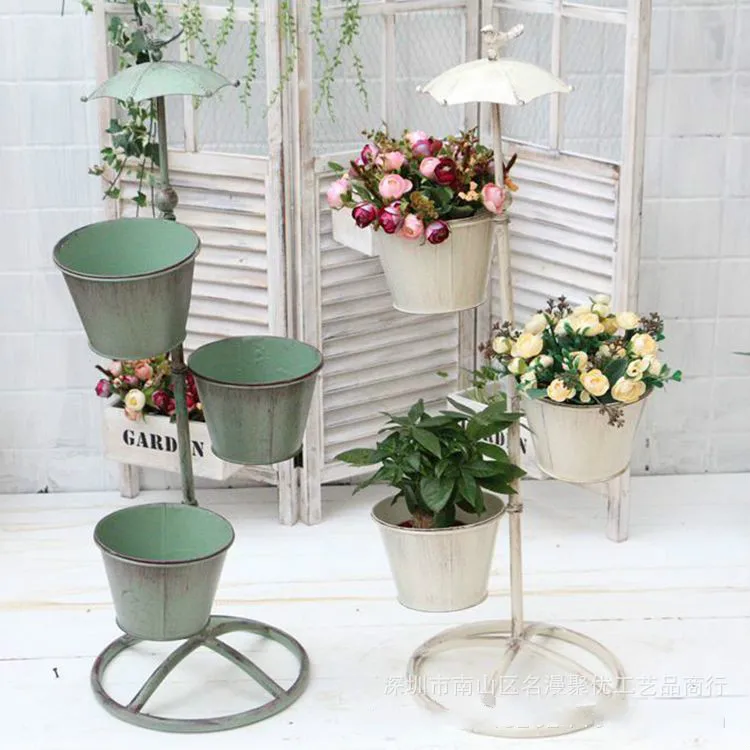 

American Retro Country Iron Bird Multi-layer Flower Stand Balcony Living Room Floor Flower Stand Old Umbrella Flower Pot