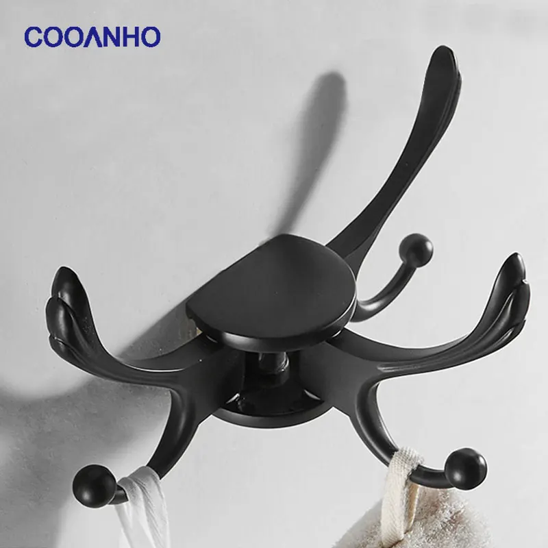 

COOANHO Bathroom Wall Mounted Towel Hat Clothes Bathrobe Hook Bracket Stainless Steel Black