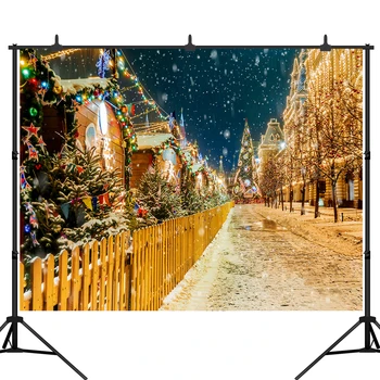 

Christmas Tree Backdrops Winter Snowflake Gold Light Street Decorations Photography Background Photophone Studio Props