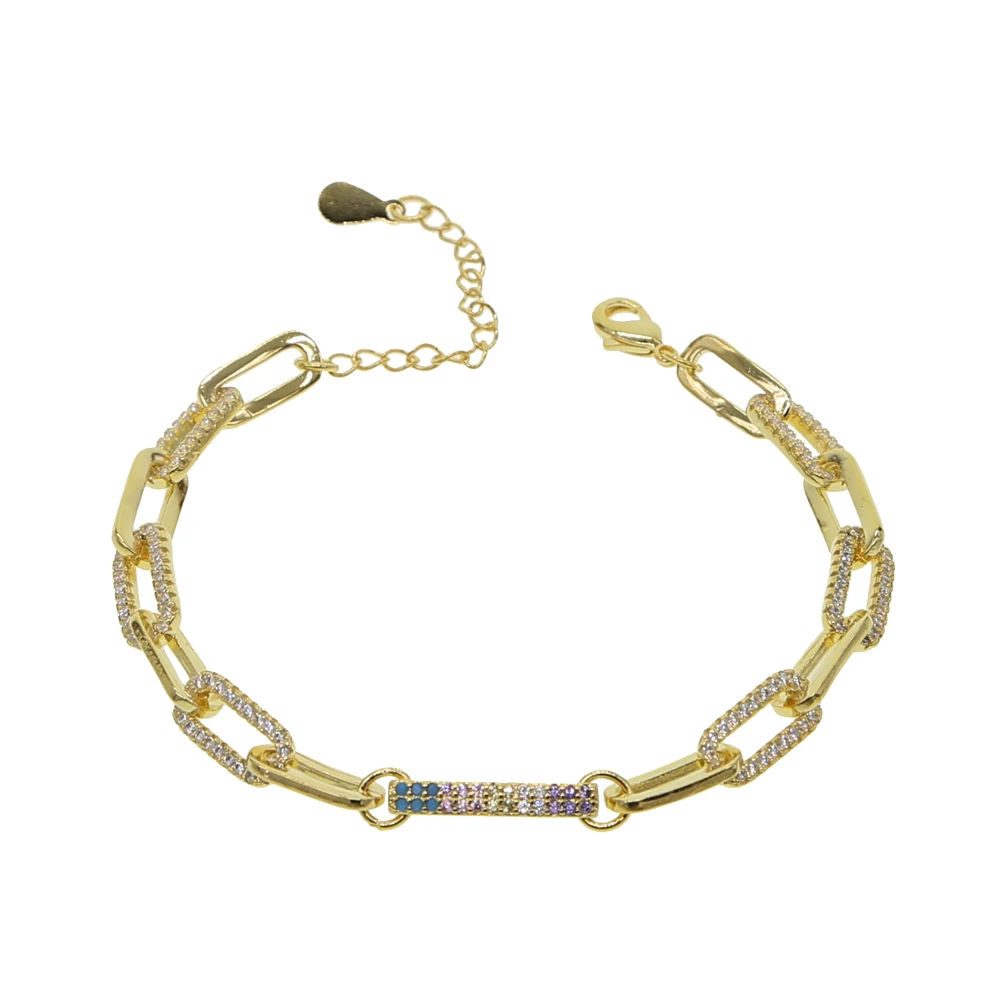 Позолоченная квадратная цепочка, покрытая льдом, сверкающая, cz, пастельный бар, шарм, 32+ 8 см, цепочка-чокер, женское современное модное ожерелье - Окраска металла: bracelet 15 with 4cm