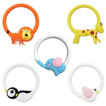

OOTDTY Baby Round Teether Molar Bar Bracelet Food Grade Silicone Cute Cartoon Animal Teething Soother Chewing Nursing Toys