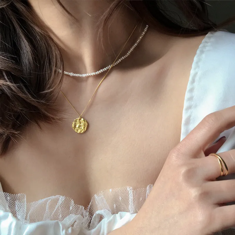 

Baroque Natural Freshwater Pearl Double Necklace Women Vintage Fashion Irregular New Trend pendant Clavicle Chain Jewelry Gift