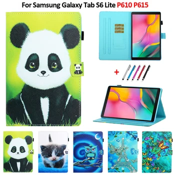 

Cute Panda Owl Cat Cartoon Painted Leather Cover Funda for Samsung Galaxy Tab S6 Lite Case 10.4" SM P610 P615 Tablet Cover Coque