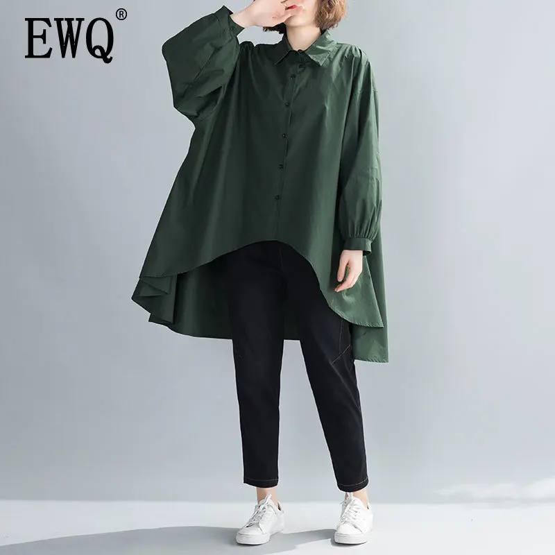 

[EWQ] 2020 Spring Summer New Pattern Lapel Long Sleeve Solid Patchwork Single Breasted Vintage Shirt Women Blouse AK56706