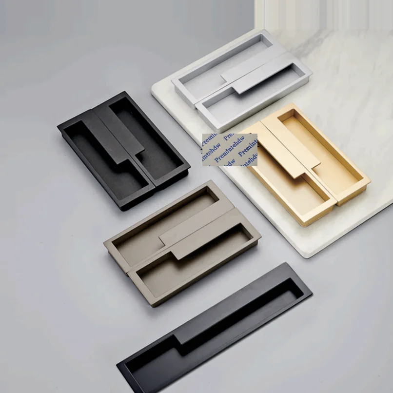 2Pcs(1Pair) Zinc Alloy Rectangle Recessed Flat Furniture Cabinet Cupboard Finger Pull Sanding Silver Gold Grey Matte Black