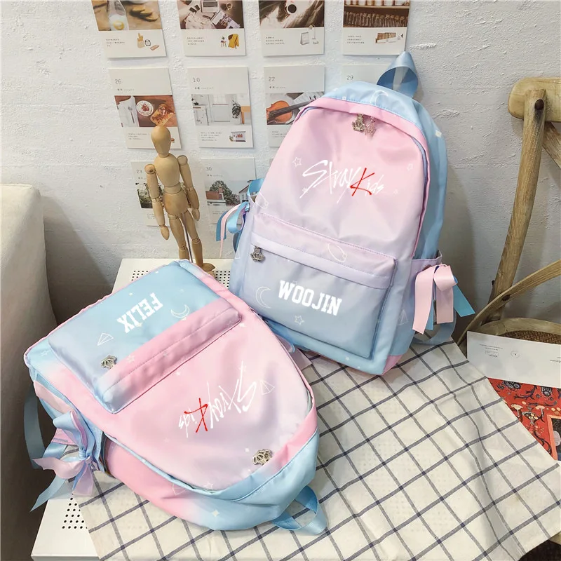 

1pcs Kpop Stray Kids Backpack Pink blue gradient Color waterproof student bag schoolbag Creative Stray kids kpop supplies cute