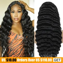 

30 Inch Malaysian Loose Deep Wave Wig T Part Lace Front Human Hair Wigs For Black Women180 Density 4x4 Curly Lace Closure Wig
