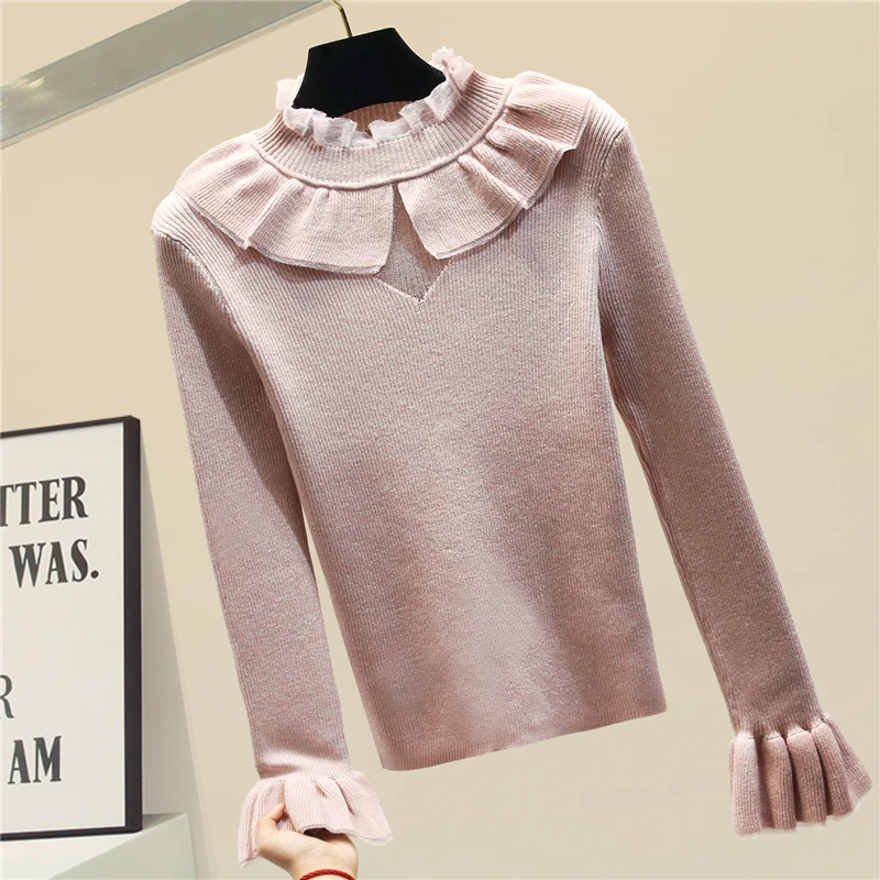 

Horn Sleeve Sweater Women Turtleneck Slim-Fit Knit Sweater Bottoming Shirt Women's 2020 New Autumn Winter Sweater Jumper