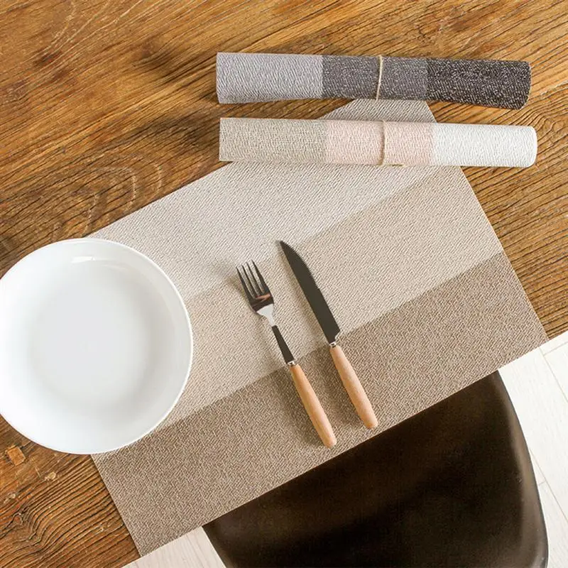 

Rectangle PVC Placemats Non-Slip Table Place Mats Pad Heat-Resistant Waterproof Placements For Kitchen Home Size M Beige