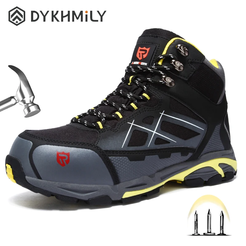 

DYKHMILY Steel Toe Work Boots for Men Anti-Puncture Anti-Slip Winter Outdoor Construction Boots with Reflective Stripe LM170202