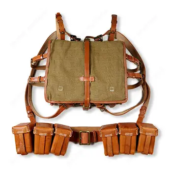 

CHINESE ARMY KMT PACKAGE FIELD EQUIPMENT WITH WOODEN FRAM A PAIR AMMO POUCH BELT Collection World WAR Military Store