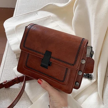 

Vintage chain Pu Leather Crossbody Bags For Women 2020 Small Shoulder Messenger Bag Special Lock Design Female Travel Handbags