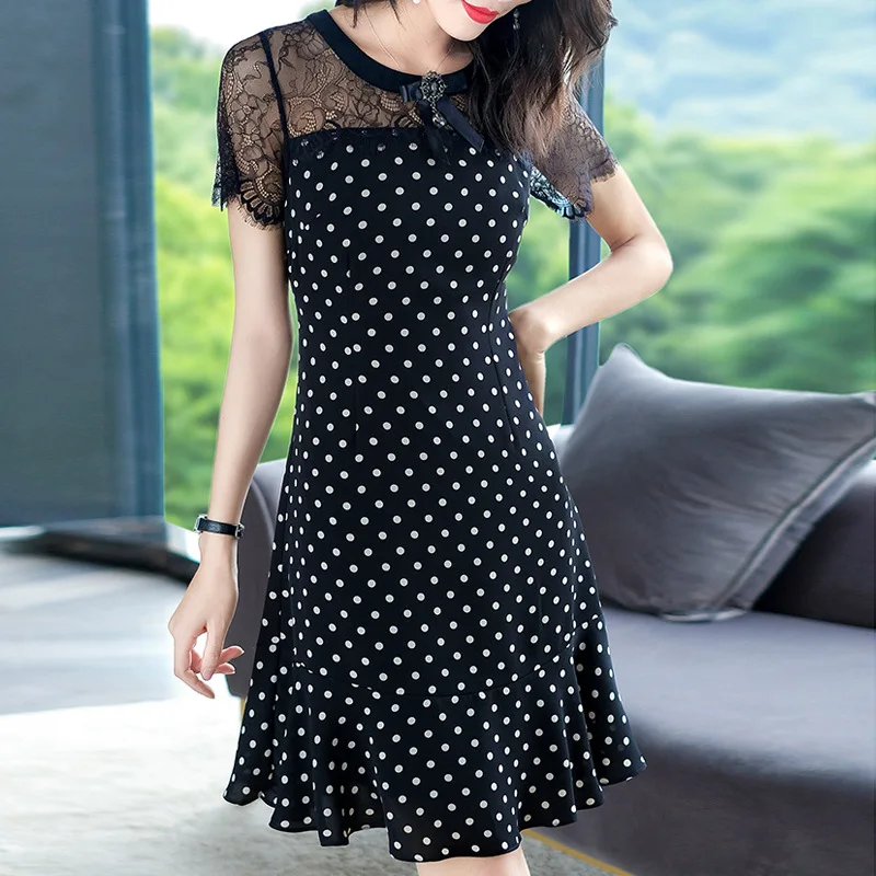 

Fat Mm Polka Dot Fishtail Skirt Loose-Fit Slimming 2019 Summer Wear New Style WOMEN'S Dress Large Size Retro Debutante Dress Fas