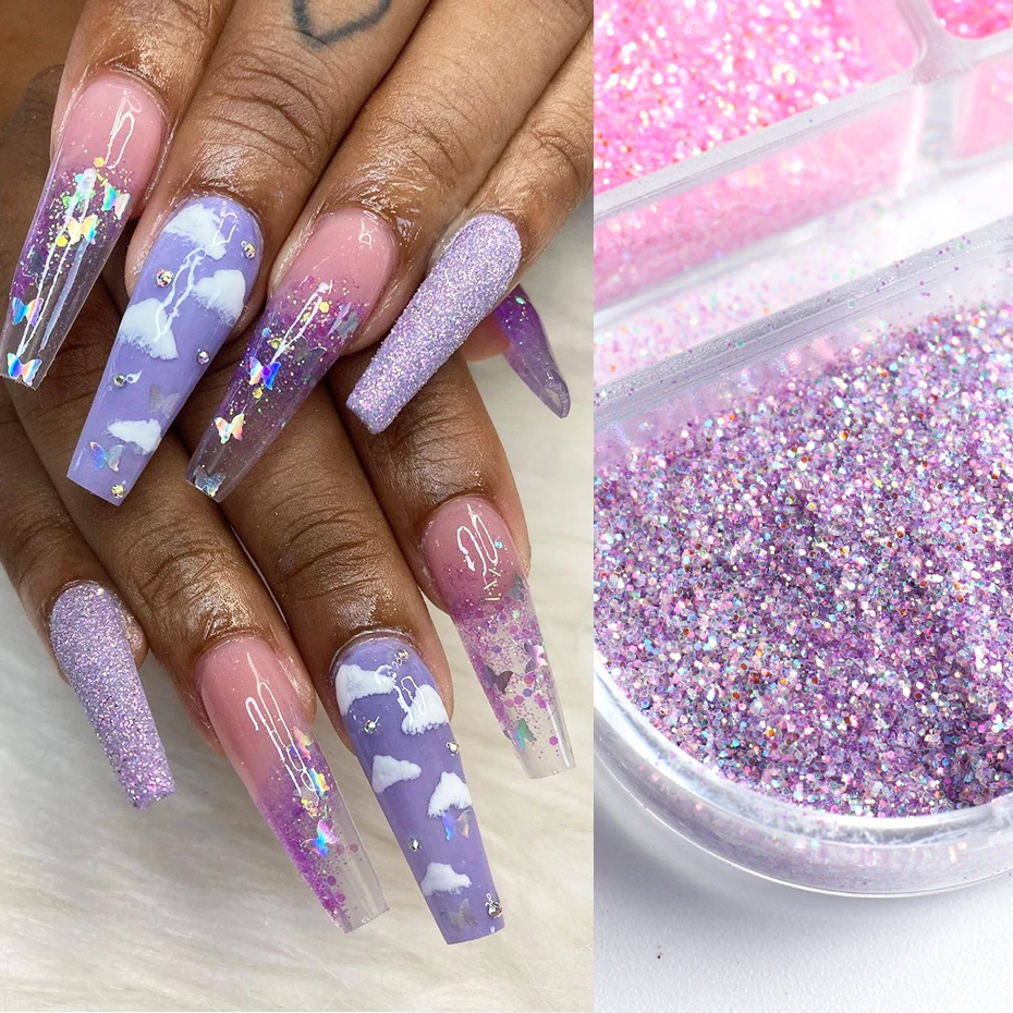 Pink Sugar Sand Nail Art Glitter Set Micro Rubbing Luminous Nail Powder Pigment For Manicure Sugar Effect Shimmer Dust LE1909-10