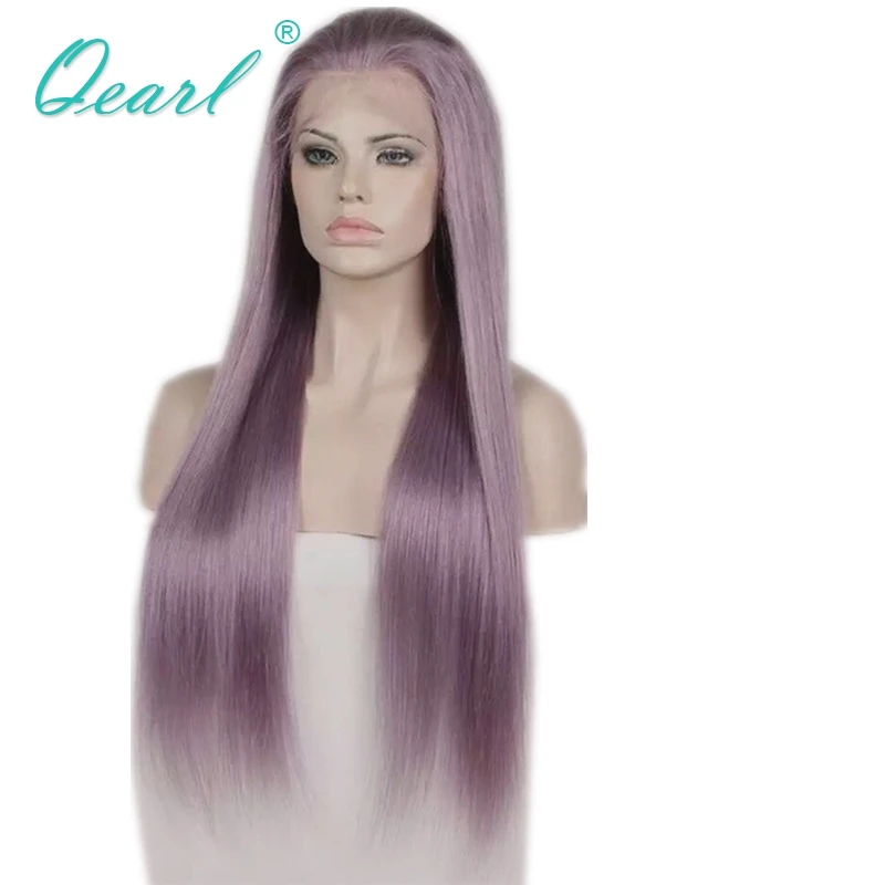 

Purple Color Human Hair Lace Front Wig Transparent Pre-Plucked Free Part Brazilian Straight Remy Hair Wigs for Women 13x4 Qearl