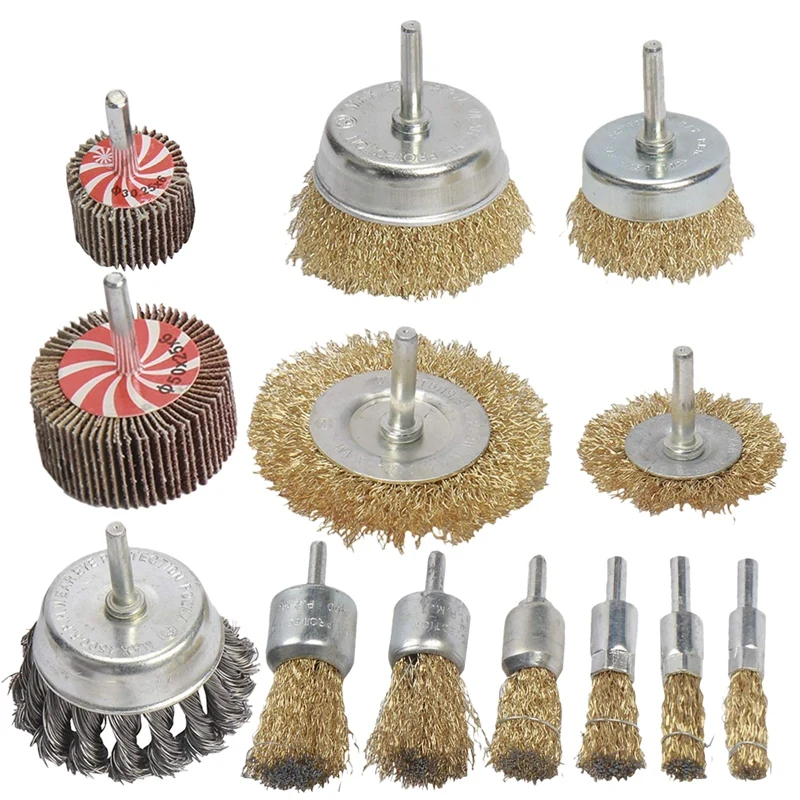 13pcs Steel Twist Knot Wire Wheel Brush Set For Drill Crimped Cup With