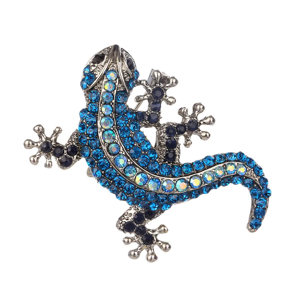 Хрустальная Винтажная брошь ящерица для женщин, ювелирное изделие, металлические эмалированные булавки, Мужская костюмная цветная дикая четырехногая брошь в виде змеи F830