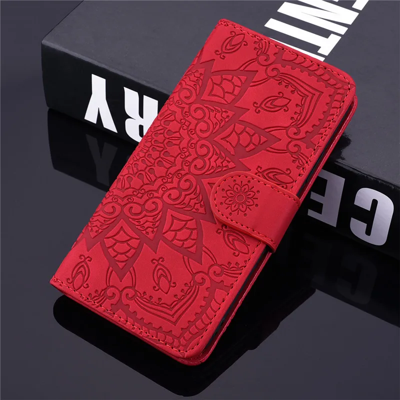 Тисненый кожаный чехол для samsung Galaxy A50 кошелек слот для карт чехол для телефона samsung A80 A90 A10 A10E A20E A20 A30 A40 A70 чехол - Цвет: Красный