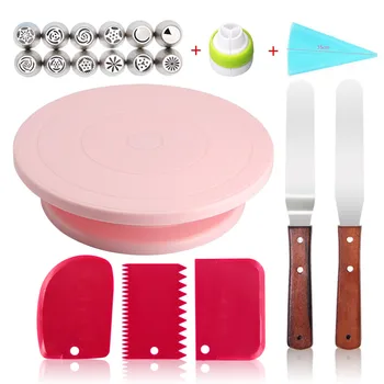 

AliBeans Cake Stand Turntable Rotating Base Cake Plastic Dough Knife Decorating 10 Inch set Cake Rotary Turntable tool