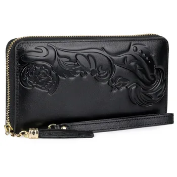

Embossed ladies wallet new top layer cowhide long wallet leather zipper clutch