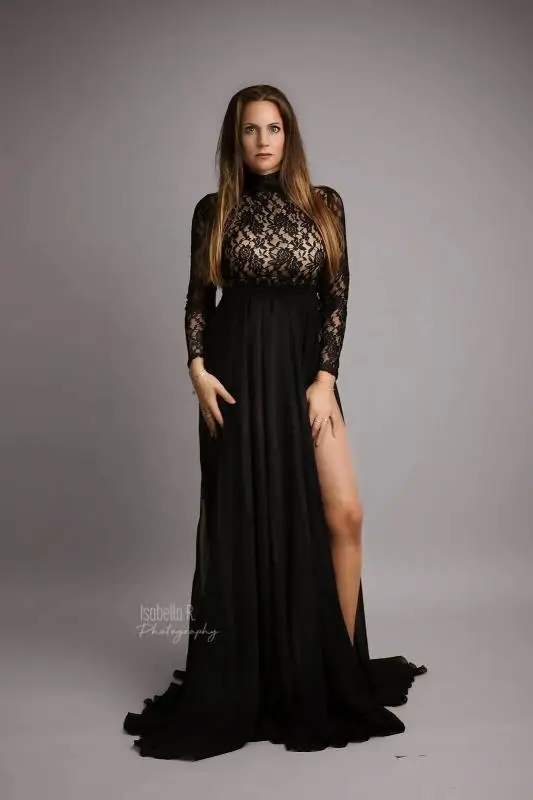 Fancy Lace Maternity Dresses For Photo Shoot Sexy Split Side Pregnancy Dress Maxi Gown Long Pregnant Women Photography Prop 2020 (3)