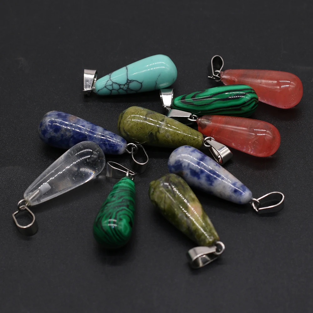 24PCS Wholesale Natural Stone Long Water Drop Shape Pendant For Jewelry Making DIY Necklace Bracelet Accessories Gift