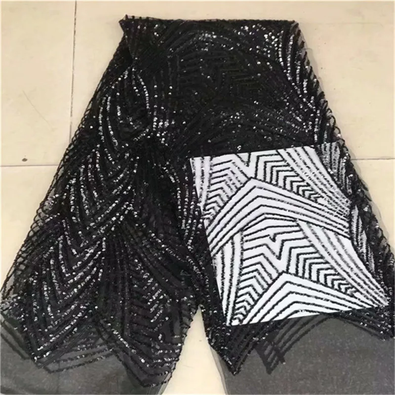 

Black African Lace Fabric 2019 High Quality Lace Nigerian Lace Fabric With Sequins Embroidery Tulle French Lace Women