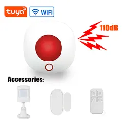 Tuya Smart WIFI Siren Alarm System Strobe Siren 110dB Light Siren WIth Motion Detector DIY 433MHz Standalone Home Security Alarm