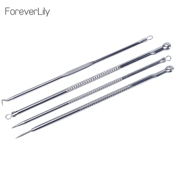 

foreverlily 4Pcs Acne Blackhead Removal Needles Stainless Pimple Spot Comedone Extractor Cleanser Beauty Face Clean Care Tools