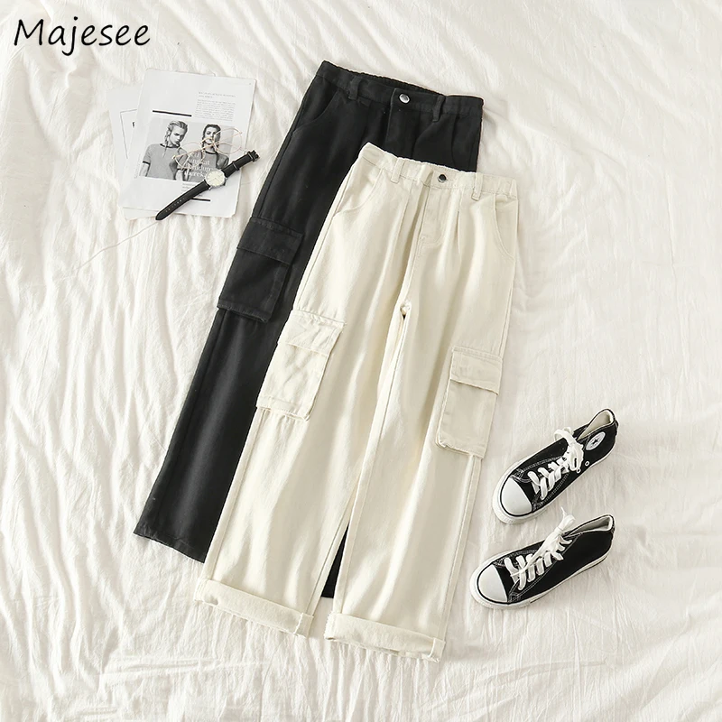 Джинсовые Женские однотонные свободные прямые BF унисекс длинные брюки с эластичной талией для женщин s Kpop уличная мода шик Harajuku корейский стиль
