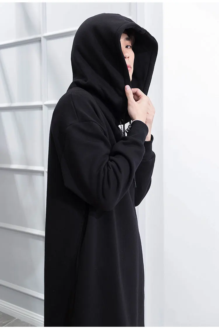 M-4XL long men's winter over the knee plus velvet thick winter hooded pullover loose trendy thick coat wild