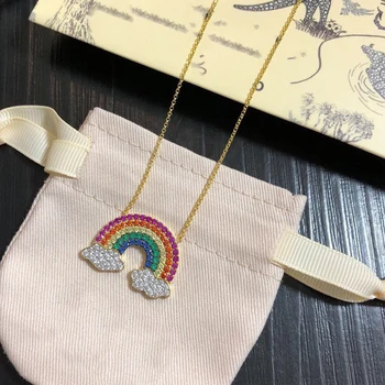 

Pure 925 Sterling Silver Jewelry For Women Hot Charm Silver Pendants Rainbow Necklace Luxcy Necklace Gold Color Chain Rainbow