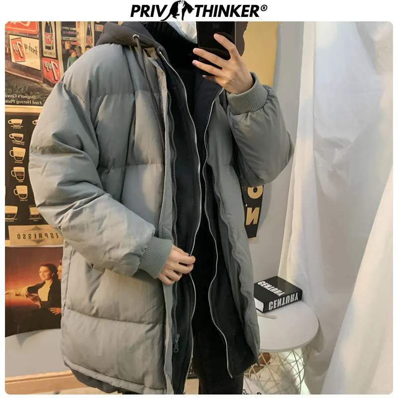 Privathinker, свободные толстые зимние куртки с капюшоном, мужские, теплые, длинные, 3 цвета, Мужское пальто, парка, верхняя одежда, модная мужская одежда