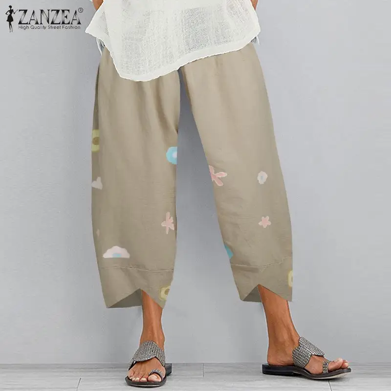 ZANZEA Viintage Print Trousers Womens Harem Pants Autumn Casual Elastic Waist Long Pantalon Female Flower Turnip Plus Size Pant